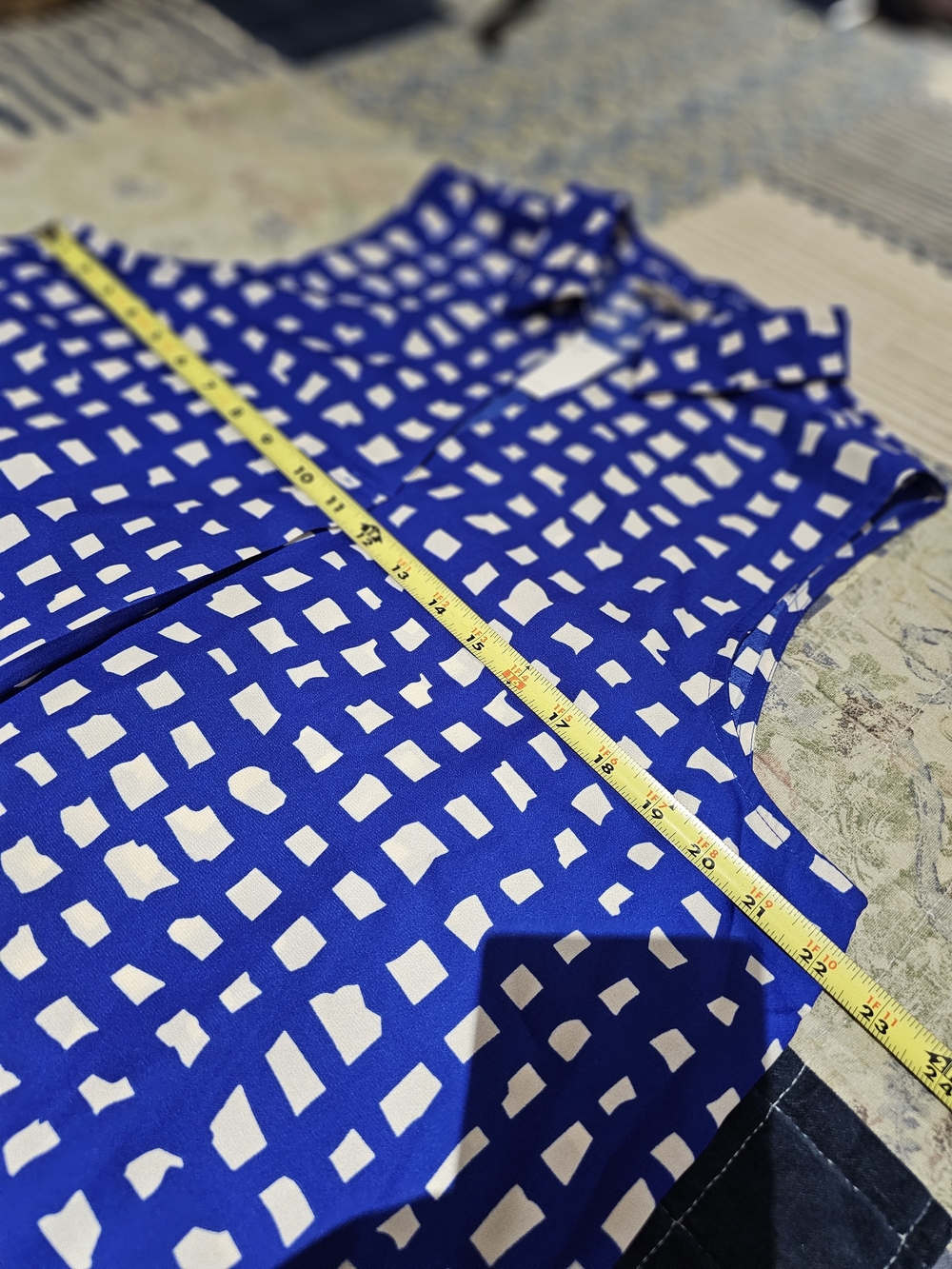 Pleione Blue and White Sleeveless Collared Blouse - Picture 5 of 6